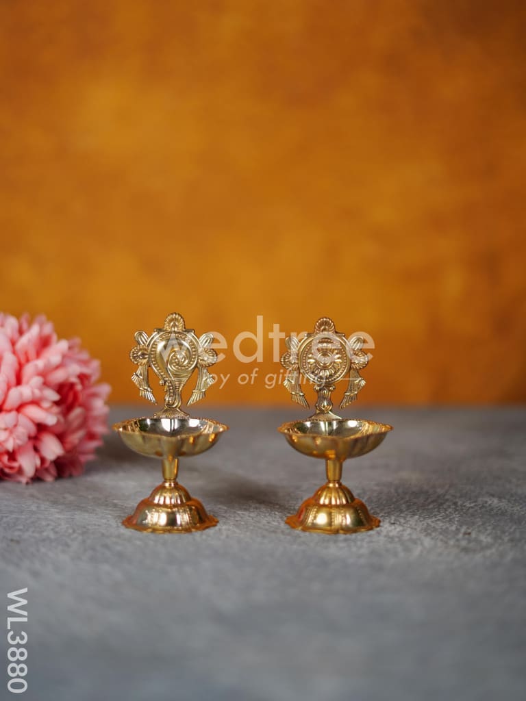 Brass Shank & Chakra Diya - 4.5 inch - WL3880
