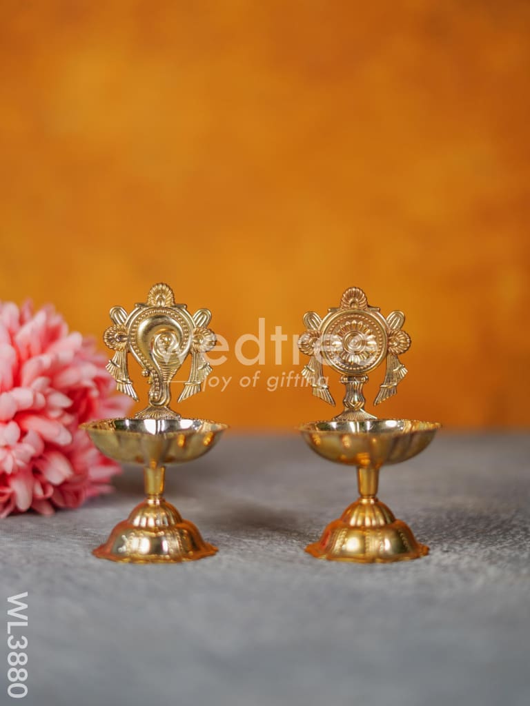 Brass Shank & Chakra Diya - 4.5 inch - WL3880