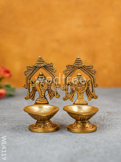 Brass Shank Chakra Diya with Base Stand - WL4119