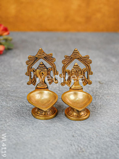 Brass Shank Chakra Diya with Base Stand - WL4119