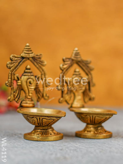 Brass Shank Chakra Diya with Base Stand - WL4119