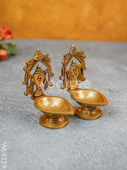 Brass Shank Chakra Diya with Base Stand - WL4119