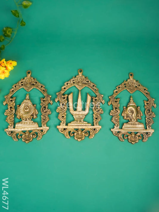 Brass Shank Chakra Naama Wall Hanging - Set of 3 - WL4677