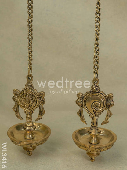 Brass Shanku Chakra Hanging Diya - Set of 2 - WL3416