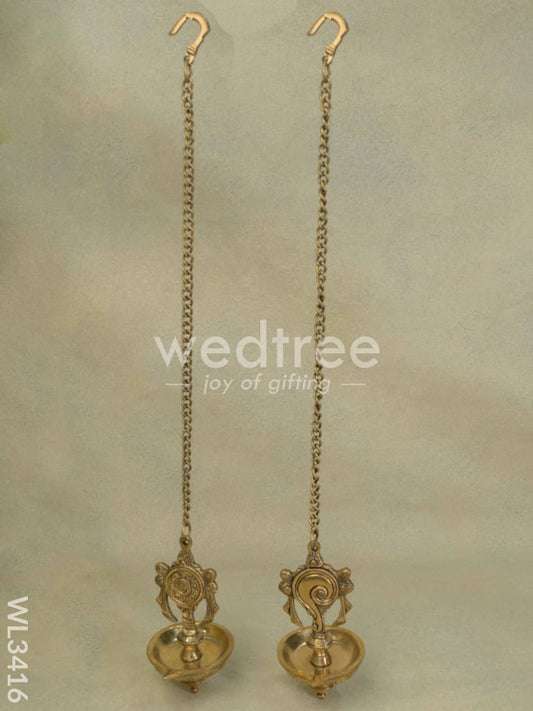 Brass Shank Chakra Hanging Diya - Set of 2 - WL3416