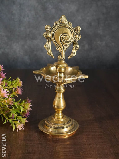Brass Shanku Chakra Naama Five Face Diya - Set of 3 - WL2635