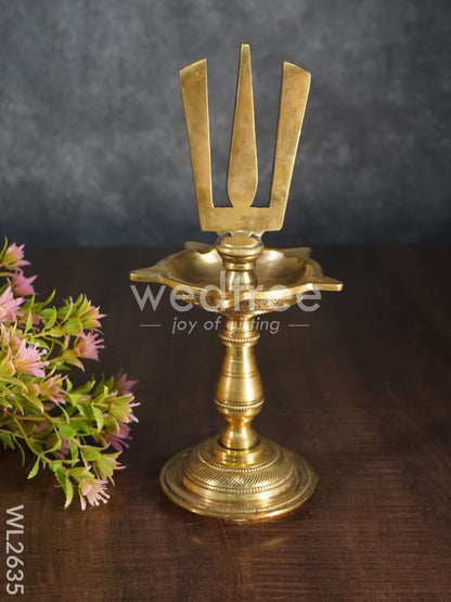 Brass Shanku Chakra Naama Five Face Diya - Set of 3 - WL2635