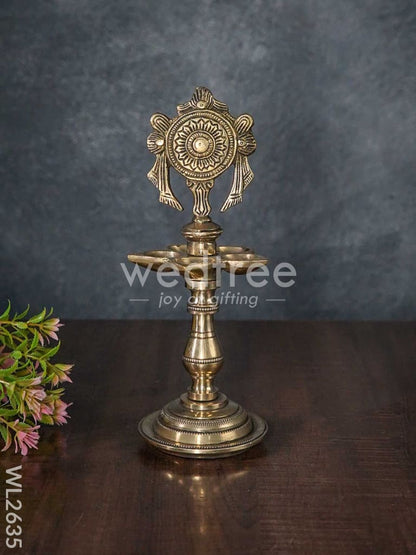 Brass Shanku Chakra Naama Five Face Diya - Set of 3 - WL2635