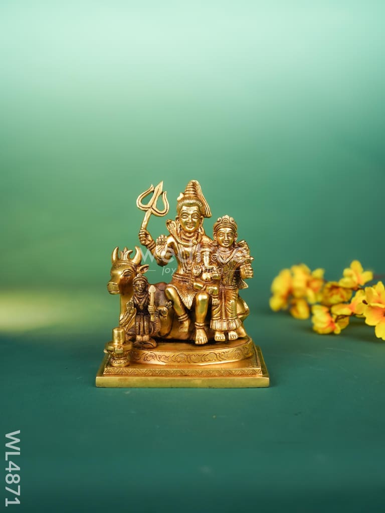 Brass Shivan Parvathi with Ganesha Idol - 7 inch - WL4871