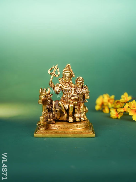 Brass Shivan Parvathi with Ganesha Idol - 7 inch - WL4871