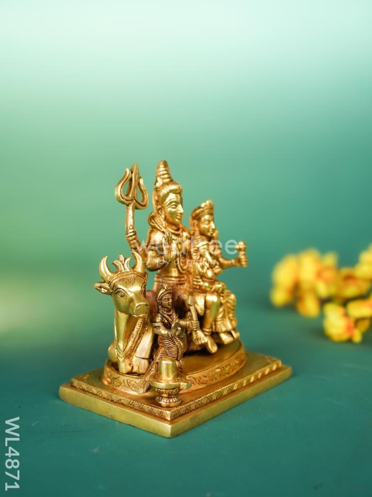 Brass Shivan Parvathi with Ganesha Idol - 7 inch - WL4871