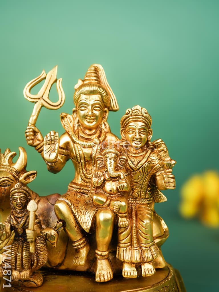 Brass Shivan Parvathi with Ganesha Idol - 7 inch - WL4871