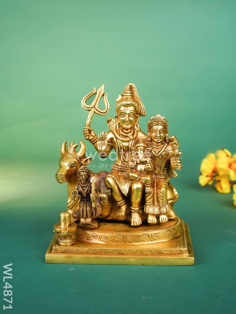 Brass Shivan Parvathi with Ganesha Idol - 7 inch - WL4871