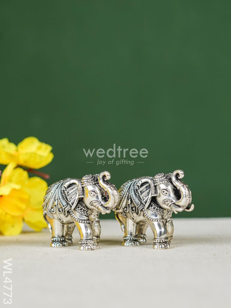Brass Silver Antique Baby Elephant - 2 inch - Set of 2 - WL4773
