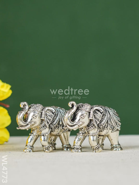 Brass Silver Antique Baby Elephant - 2 inch - Set of 2 - WL4773
