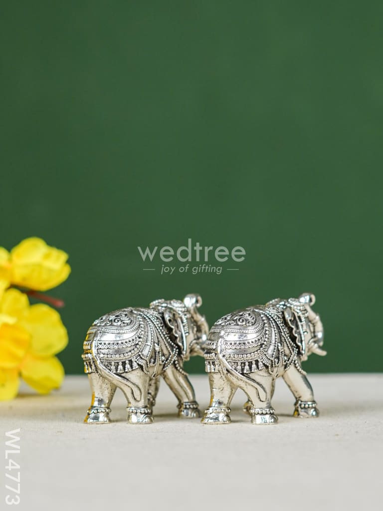 Brass Silver Antique Baby Elephant - 2 inch - Set of 2 - WL4773
