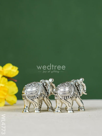 Brass Silver Antique Baby Elephant - 2 inch - Set of 2 - WL4773