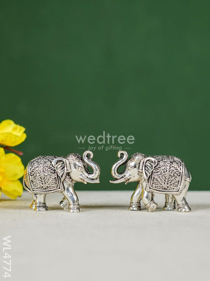 Brass Silver Antique Baby Elephant - 2inch - Set of 2 - WL4774