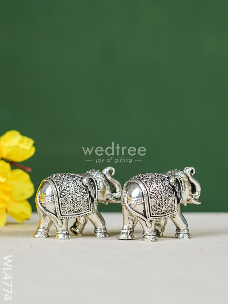 Brass Silver Antique Baby Elephant - 2inch - Set of 2 - WL4774