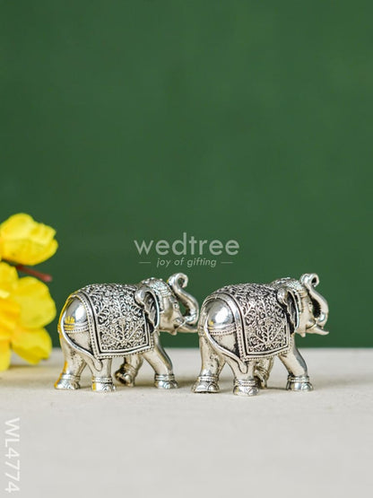 Brass Silver Antique Baby Elephant - 2inch - Set of 2 - WL4774