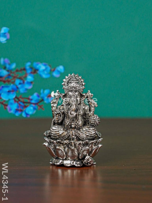 Brass Silver Antique Ganesha - WL4345-1