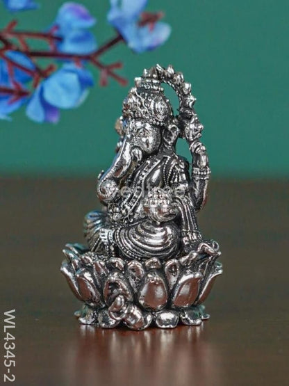 Brass Silver Antique Ganesha - WL4345-2