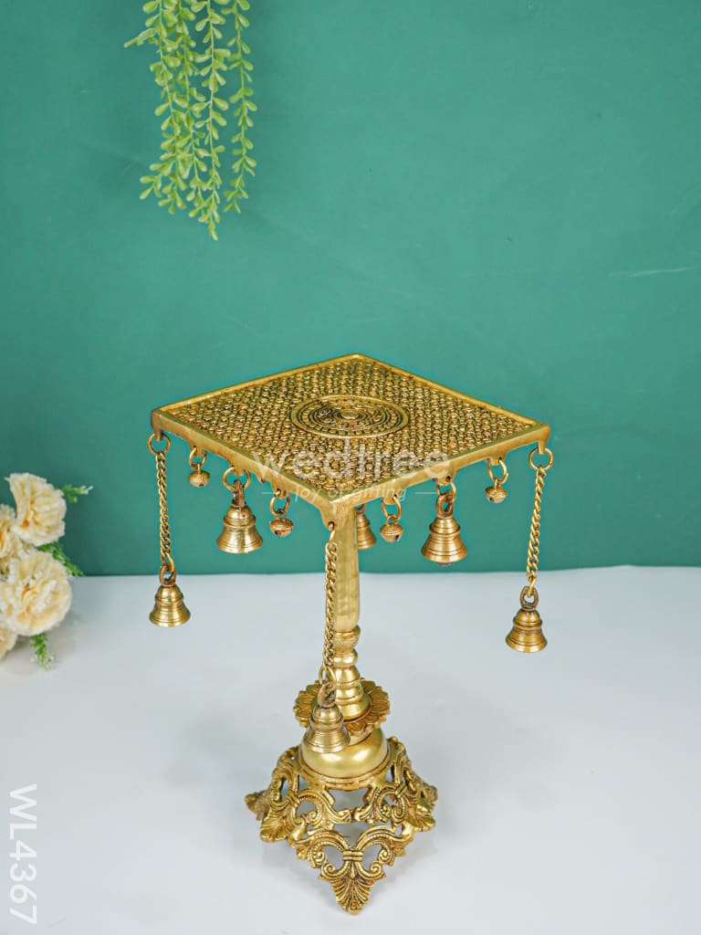 Brass Square Chowki with Bells - WL4367