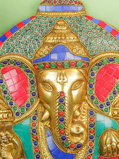 Brass Stone & Tile Work Bell Ganesha Wall Hanging - 15 inch - WL4743