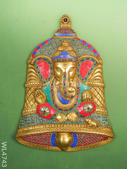Brass Stone & Tile Work Bell Ganesha Wall Hanging - 15 inch - WL4743