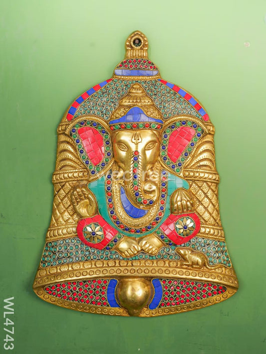 Brass Stone & Tile Work Bell Ganesha Wall Hanging - 15 inch - WL4743