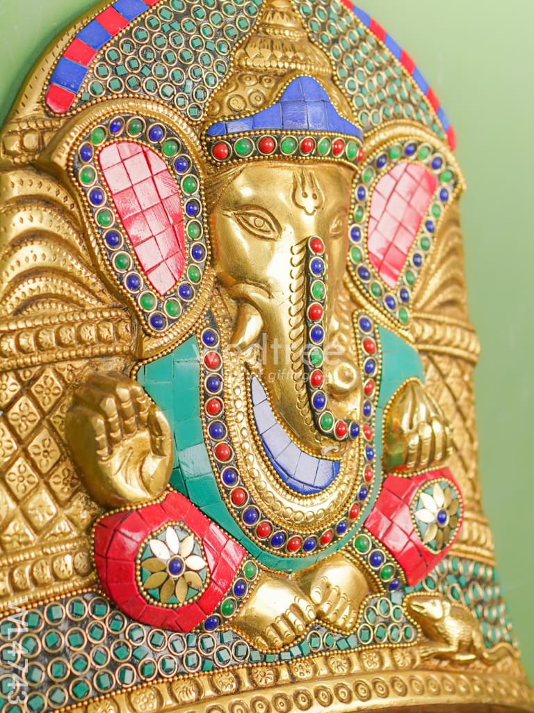 Brass Stone & Tile Work Bell Ganesha Wall Hanging - 15 inch - WL4743