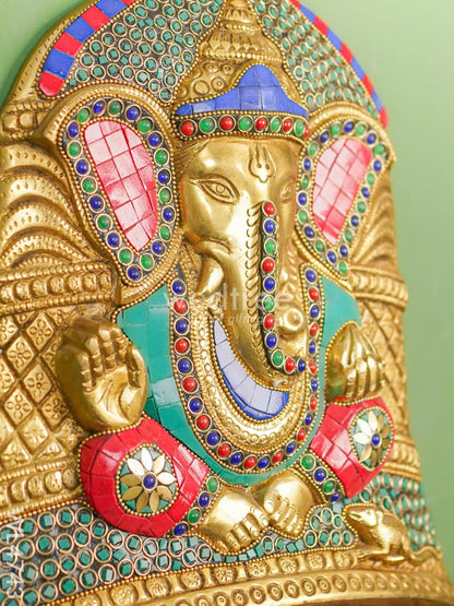 Brass Stone & Tile Work Bell Ganesha Wall Hanging - 15 inch - WL4743