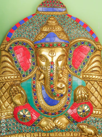 Brass Stone & Tile Work Bell Ganesha Wall Hanging - 15 inch - WL4743