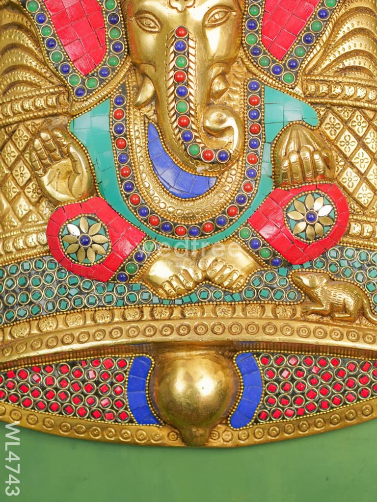 Brass Stone & Tile Work Bell Ganesha Wall Hanging - 15 inch - WL4743