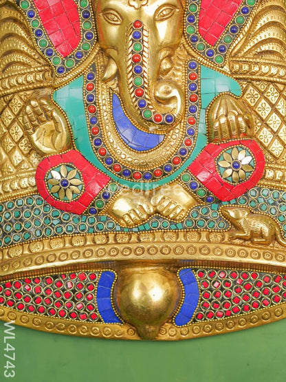 Brass Stone & Tile Work Bell Ganesha Wall Hanging - 15 inch - WL4743