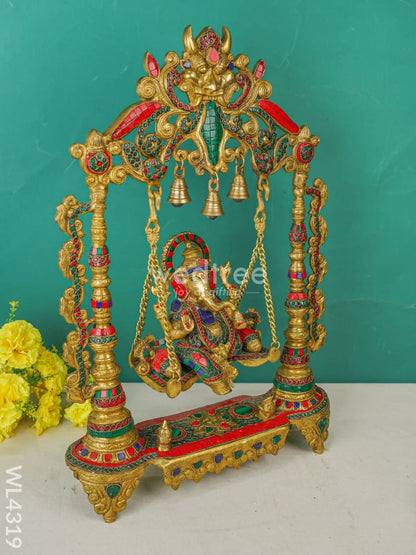 Brass Swing Ganesha Statue - Stonework - WL4319