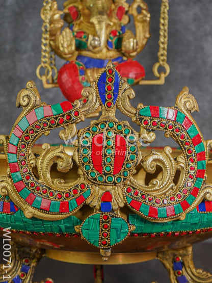 Brass Swing Ganesha Urli with Tile Work - WL0071-1