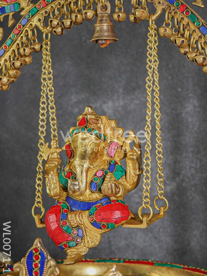 Brass Swing Ganesha Urli with Tile Work - WL0071-1