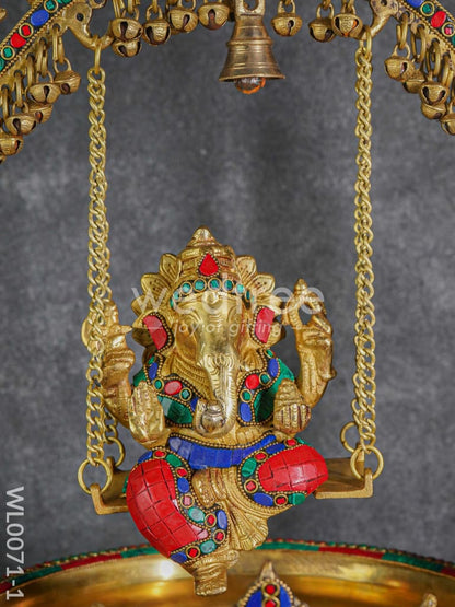 Brass Swing Ganesha Urli with Tile Work - WL0071-1