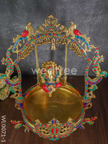 Brass Swing Ganesha Urli with Tile Work - WL0071-1