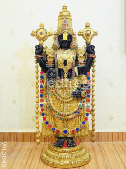 Brass Tirupati Balaji Figurine with Stone Work - WL3040