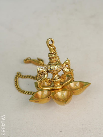 Brass Twin-Peacock Hanging 5-Face Diya - WL4383