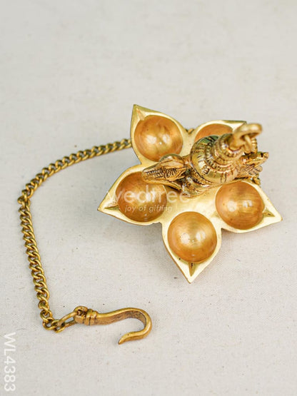 Brass Twin-Peacock Hanging 5-Face Diya - WL4383