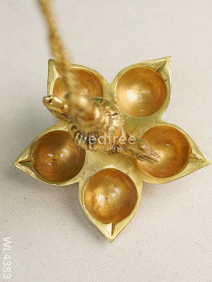 Brass Twin-Peacock Hanging 5-Face Diya - WL4383