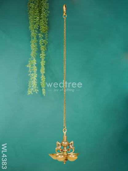 Brass Twin-Peacock Hanging 5-Face Diya - WL4383