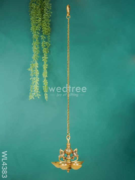 Brass Twin-Peacock Hanging 5-Face Diya - WL4383