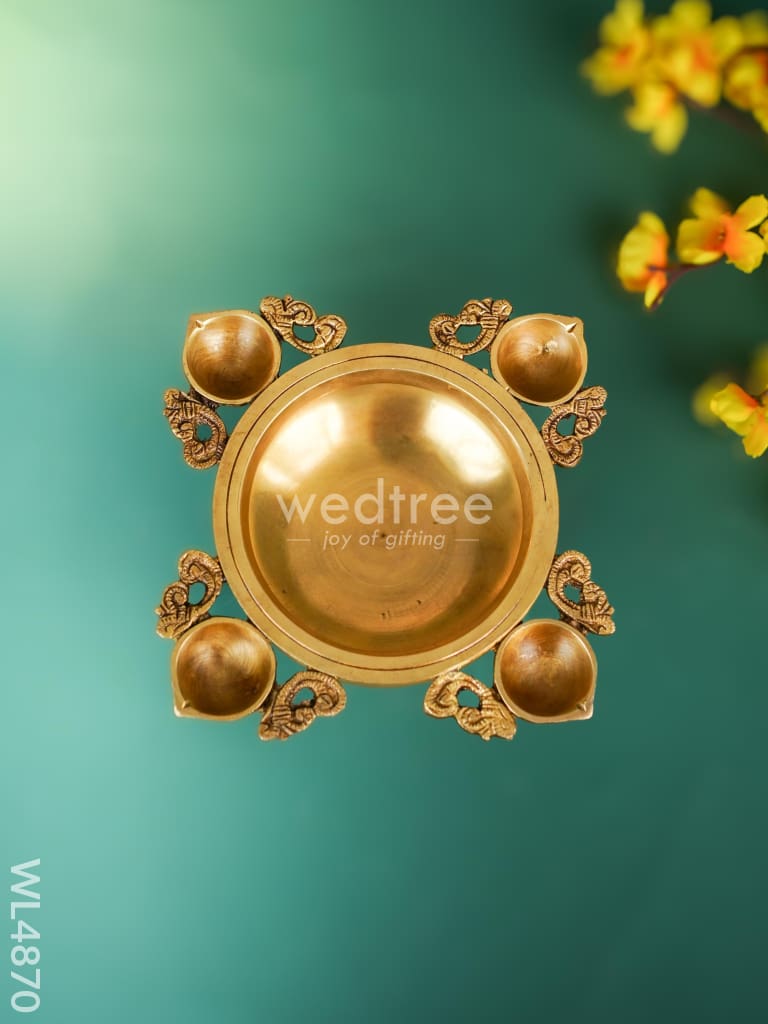 Brass Urli with 4 Diya - 10 inch - WL4870