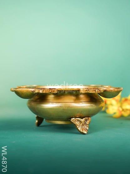 Brass Urli with 4 Diya - 10 inch - WL4870