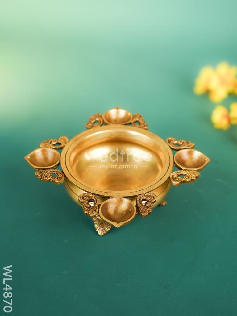 Brass Urli with 4 Diya - 10 inch - WL4870