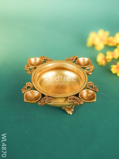 Brass Urli with 4 Diya - 10 inch - WL4870